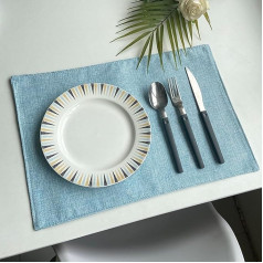 Amdxd Set of 2 Place Mats Boho Square, Polyester Place Mats Boho Plain Heat Resistant Place Mats Light Blue for Home Restaurant Dining Table 30 x 45 cm