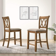 Roundhill Furniture Windvale Fabric Dining Chairs Counter Height, Set of 2, Cottage Oak