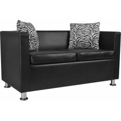 Camerina 2 Seater Sofa Black Faux Leather 120 x 62.5 x 63 cm (L x W x H) Living Room Sofa 2 Seater Loveseat