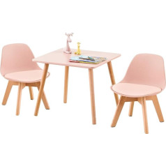 Luxnook Children's Table with 2 Chairs, Children's Seating Set, Made of FSC Sustainable Solid Beech Wood, 1 to 6 Years Children, Children's Furniture for Children's Room, Nursery, Pink