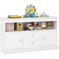 Costway Children's Toy Cabinet, Wooden Shelf, Children's Cabinet with 2 Drawers & 2 Doors, Toy Organiser, Storage Cabinet for Children's Room, Bedroom, 106 x 30 x 62 cm (White)