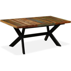 Willood Dining Room Table with Metal Legs, Black Reclaimed Solid Wood and Steel Frame, 180 cm
