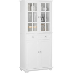 Sobuy FSB76-W Kitchen Cabinet with Glass Doors, Tall Cabinet, Storage Cabinet, Bathroom Cabinet with 6 Compartments and 2 Drawers, Buffet White, Width Approx. 75 x 175 x 40 cm