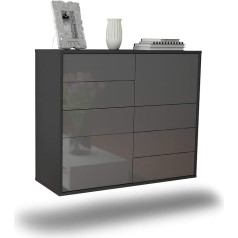 Dekati Amarillo Hanging Sideboard (92 x 77 x 35 cm) Anthracite Matt Body - Front High Gloss Grey - Push to Open