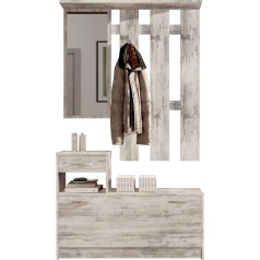 Stella Trading Vera Coat Rack with Mirror Antique Oak Replica Compact Wardrobe Hallway Cupboard 100 x 190 x 26 cm (W x H x D)
