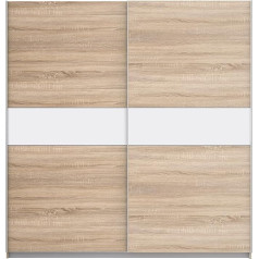 Forte Winner Plus 200 Wardrobe, Sliding Door Wardrobe, Skadinavisch Bedroom 2 Door Shelves, Clothes Rail, Wood Decor: Sonoma Oak / White, 200 cm Wide x 210 cm High x 61 cm Deep