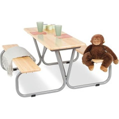 Pinolino Michel Children's Seat Set for 6, Solid Wood, 2 Benches with 1 Table, Recommended for Children from 3 Years, Grey