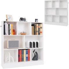 Komfotteu Open Bookcase with 8 Compartments, 3 Levels Cube Shelf, Bookcase, Freestanding, Standing Shelf, Office Shelf, Wood, Filing Shelf, 100 x 24 x 104 cm (White)