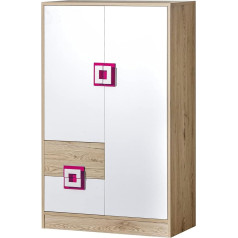 Marmex Meble Marmex Nico N7 High Chest of Drawers - Large Chest of Drawers - Tall Cabinet with Shelves - Chest of Drawers for the Teenager's Room, for the Children's Room - Light Oak + White + Pink - 80 x 130 x 40