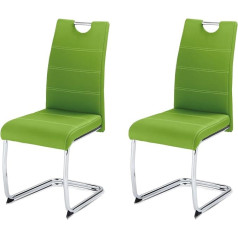 KHG Set of 2 Dining Room Chairs, Swing Chairs, Upholstered Kitchen Chairs, Faux Leather, Green, Design Chair, Seat Height 48 cm, Cantilever Chair with Integrated Handle, for Office, Kitchen, Living