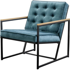 Kawola - Arly Armchair - Designer Lounge Chair Living Room - Velvet Cover Retro Club Chair - Metal Frame, Petrol, Velvet