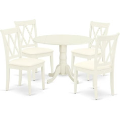 East West Furniture 5 Piece Dining Set Includes Round Dinette Table with Leaves and Four Double X Back Microfibre Seats Kitchen Chairs White Finish