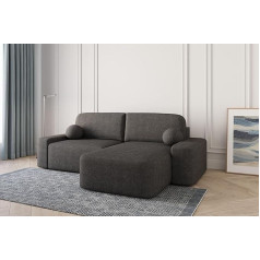Mb-Moebel Lisbon Corner Sofa - Ottoman Can be Mounted on Both Sides, Corner Sofa Made of Bouclé, Couch for Living Room, Sofa Bed Sofa Set Sofa Corner Couch L Shape with Bed Box and Sleep Function - (Black