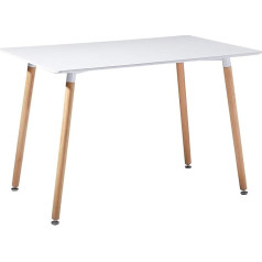 Setsail Kitchen Table MDF for 4-6 Chairs Beech Wood Rectangular White 110 x 70 x 73 cm