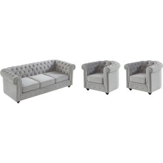 Vente-Unique - Couch Set 3+1+1 - Velvet - Light Grey - Chesterfield