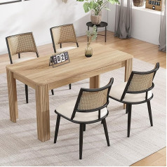 Merax Dining Room Chairs, Set of 4, Kitchen Chairs with PU Seat and Rattan Backrest, Upholstered Chairs for Dining Room, Living Room and Bedroom, Black
