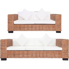Utsrabfa Sleeping Chair Kitchen Bench Living Room Couch 2-Piece Sofa Set with Cushions Natural Rattan Suitable for Bedroom, Living Room, Dining Room, Office