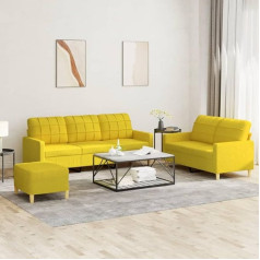 Klyeon 3-Piece Sofa Set with Cushion Light Yellow Fabric Cosy Living Landscape Comfortable Sofa Set in Light Yellow with Footstool Living Room Sofas