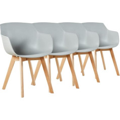 Dorafair Set of 4 Scandinavian Modern Dining Room Chairs, Office Chairs, Living Room Armchairs, Retro Chairs, Kitchen Chairs, Armrest with Solid Beech Wood Leg, Grey