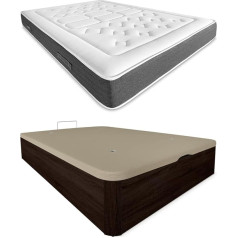 Duérmete Online DUÉRMETE ONLINE - Pack of Memory Foam Mattress Bio Nature Thickness 24 cm + Folding Wooden Bed Large Capacity | Colour Wengue 135 x 190 cm