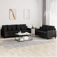 Klyeon 2-TLG. Sofagarnitur mit Kissen Schwarz Samt,WohnzimmerTraum: Gemütliche SamtSitzgruppe in Schwarz für Entspannung und Gespräche Wohnzimmer, Sofas