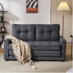 Kecduey Sofa for 2 People, 2-in-1 Upholstered Sofa with Sleep Function, Sofa Bed Modern Design, Upholstered Furniture, Sofa Bed, Living Room Sofa, Sofa with Pockets on the Side (Dark Grey)