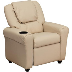 Flash Furniture Contemporary Kids Recliner with Cup Holder and Headrest, Wood Beige Vinyl, 60.96 x 48.26 x 48.26 cm