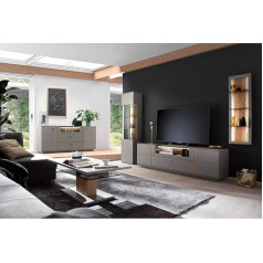 Lomadox Living Room Set with Sideboard, Glass Display Cabinet, TV Board, Wall Board and Coffee Table in Modern Grey with Oak Trims, Living Room Furniture, Living Room Cabinet, Sideboard, Chest of Drawers