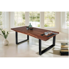 SAM Tomaso Dining Table 160 x 85 cm Wane Table Walnut Coloured Acacia Wood Solid Metal U-Frame Black Real Wane Edge