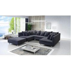 Kuechen-Preisbombe Living Landscape Sofa Couch Corner Sofa Corduroy Fabric Graphite Grey Minsk XXL