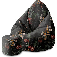Dreamroots Bean Bag 80 x 80 x 120 cm - Bean Bag with Backrest and Stool and Cover - Seat Cushion Base - Chill Bag - Bubibag Bean Bag - Bean Bag with Filling - Adult Bean Bag with Filling M-Dark Blum1
