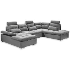 Stella Trading Jakarta U-Shape Living Landscape in Leather Look, Dark Grey / Anthracite, Extendable Sofa with Sleep Function and Bed Box, 324 x 107 x 170 (218) cm (W x H x D)