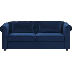 Beliani Chesterfield 3 Seater Sofa Velvet Fabric Blue with Sleep Function Wide Armrests