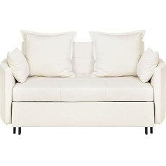Beliani Hovin 2-Seater Sofa with Sleep Function Fabric Beige Cream Decorative Cushion Sofa Bed