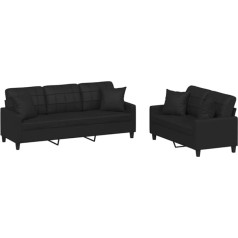 Vidaxl Sofa Set 2 Pieces, Armchair Couch with Cushion, Sofa Living Room Sofa with Armrests, Couch Set, Designer Sofa, Seating Furniture, Upholstered Furniture, Black Faux Leather