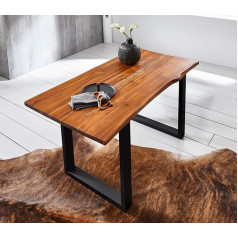 SAM Ignacio Dining Room Table 120 x 80 cm Cognac Coloured Acacia Wood Solid Metal U-Frame Black Industrial Design Dining Table 26 mm