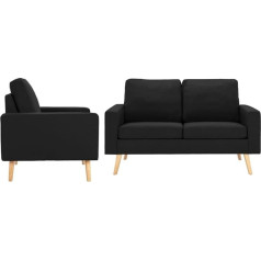 Klyeon 2-Piece Sofa Set Fabric Black Elegant Black Fabric Couch Set with Armchair and 2-Seater Sofa for Relaxed Moments in the Living Room Living Room Sofas
