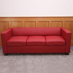Mendler Lille 3-Seater Sofa / Lounge Sofa Faux Leather Red