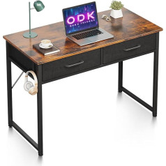ODK Desk with 2 Drawers, Small Desk with Headphone Holder, Office Table, PC Table, Office Table for Office, Living Room, Home Office (Brown, 100 x 40 x 78.7 cm)