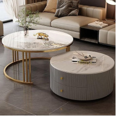 Generisch Modern Coffee Table Set, Large Storage Space, Easy to Clean, Ideal for Living Room, Bedroom, Office, Balcony, Space Saving Furniture for Home, Motley Design, 2 Sizes (N60 x 34 cm + 2 Pieces)