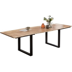 SAM Adina Wane Table 140 (220) x 90 cm Acacia Wood Natural and Solid Dining Room Table with 2 Attachment Plates, Matte Black U-Metal Frame, Top 26 mm