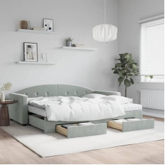 Lapooh 3197373 Extendable Day Bed with Drawers, Light Grey, 90 x 200 cm, Velvet, Sofa Bed, Sofa Bed, Teenager's Bed, Bed Frame, Sofa Bed