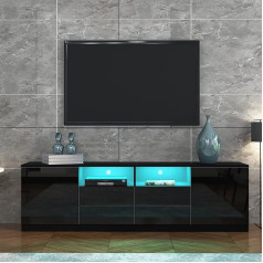 Senvoziii TV Lowboard with Front High Gloss Black 180 cm TV Cabinet LED Lighting Modern Sideboard with 2 Doors and 4 Drawers for Living Room
