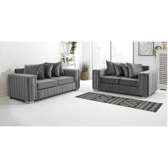 Generisch 3 Seater Sofa Set Plush Velvet Upholstery Fabric Sofas for Living Room Spreader Couch Steel