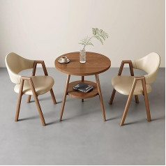 Generisch 3-teiliges rundes Esstisch-Set mit kleinem Couchtisch, gepolsterten Sesseln für Küche, Empfangsraum oder Büro, Kunstlederstühle, Khaki