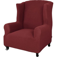 ‎Yopoiy YOPOIY High Stretch Soft Thick Wing Chair Cover Small Checked Jacquard Knitted Fabric Cover for Wing Chair 1 Piece Non-Slip for Armchair Wine Red