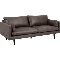 Ac Design Furniture Sune 3 Seater Sofa in Anthracite Leather Look Upholstered Sofa with 2 Cushions and Black Wooden Legs, W: 200 x H: 83 x D: 82 cm