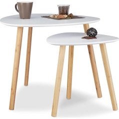 Relaxdays Set of 2 Nesting Tables, Compact End Tables in Nordic Design, Flower Stands and Newspaper Coffee Tables, White