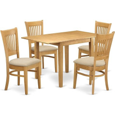 East West Furniture NDVA5-OAK-C Norden 5-teiliges Küchenset, bestehend aus einem rechteckigen Esszimmertisch mit Dropleaf und 4 gepolsterten Stühlen aus Leinenstoff, 76,2 x 121,9 cm