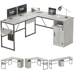 Bestier L Shape Desk with Storage Cabinet 60 Inch Corner Computer Desk Modern Home Office Long Desk Reversible Design Study Workstation Table for 2 People (White